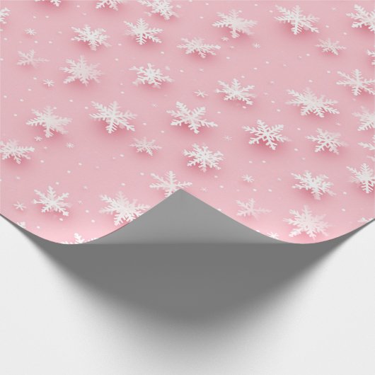 Roze kerst sneeuwvlokken cadeaupapier (Hoek)