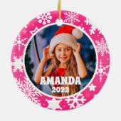 Roze Kerst Sneeuwvlokken Gepersonaliseerde Kinder Keramisch Ornament (Achterkant)