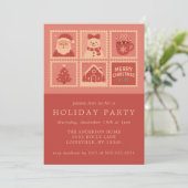 Roze Kerst Stamp Collage Uitnodigingen (Staand voorkant)