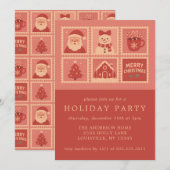 Roze Kerst Stamp Collage Uitnodigingen (Voorkant / Achterkant)