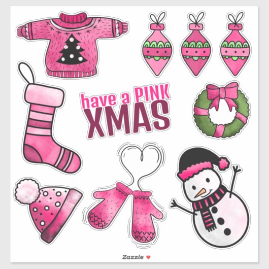 Roze Kerst stickers verpakking (Vel)