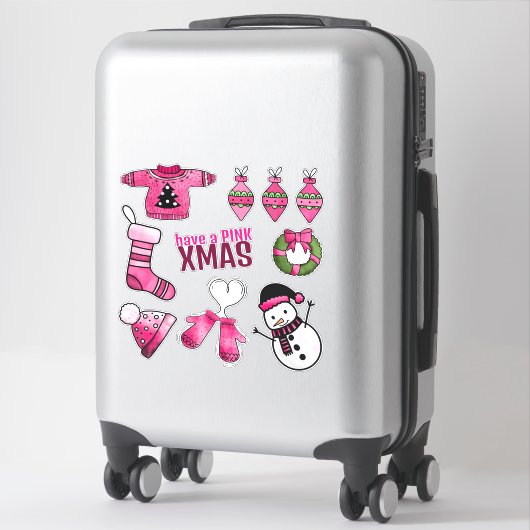 Roze Kerst stickers verpakking (Koffer)