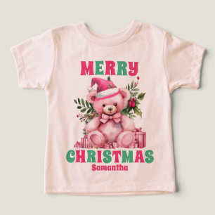 Roze Kerst Teddybeer gepersonaliseerde naam