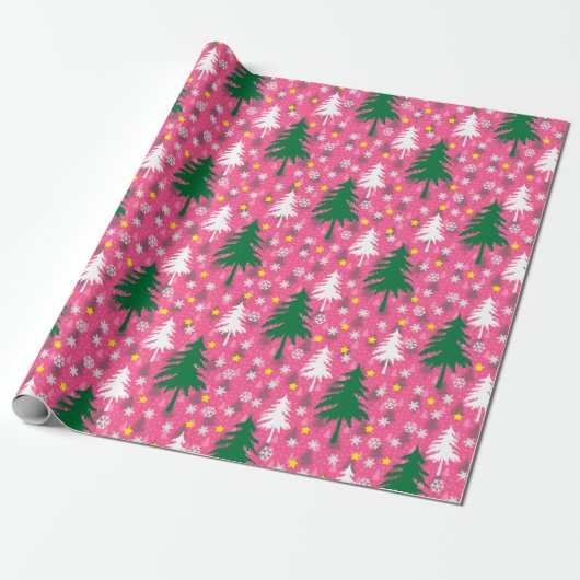 Roze Kerst Thema Cadeaupapier (Uitgerold)