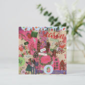 Roze Kerst 'Tis Het Seizoen Vlak Wenskaart (Staand voorkant)