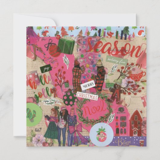 Roze Kerst 'Tis Het Seizoen Vlak Wenskaart (Voorkant)