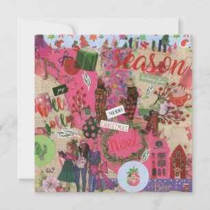 Roze Kerst 'Tis Het Seizoen Vlak Wenskaart