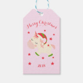Roze kerst Unicorn Holiday op maat Cadeaulabel (Voorkant)