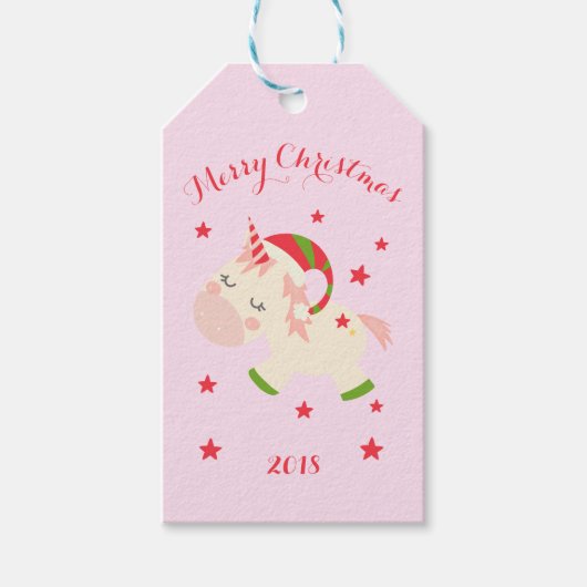 Roze kerst Unicorn Holiday op maat Cadeaulabel (Voorkant)