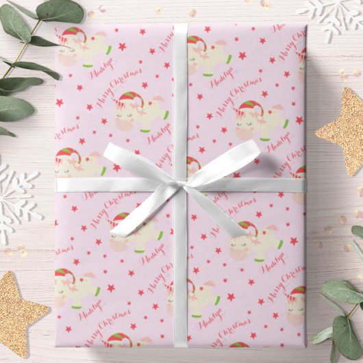 Roze kerst Unicorn Holiday op maat Cadeaupapier