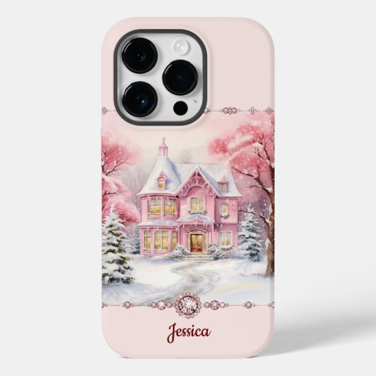Roze Kerst Vakantiehuis Winter Wonderland Case-Mate iPhone Case (Achterkant)