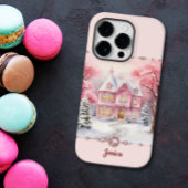 Roze Kerst Vakantiehuis Winter Wonderland Case-Mate iPhone Case