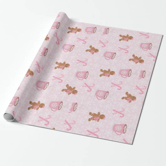 Roze kerst van Gingerbrood Cadeaupapier (Uitgerold)