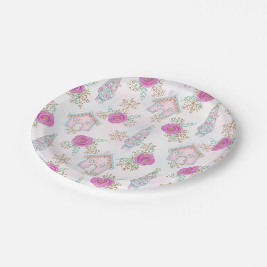 Roze kerst van Gingerbrood Papieren Bordje (Gekanteld)