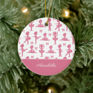 Roze kerst van het meisje van Glitter Ballerina Keramisch Ornament