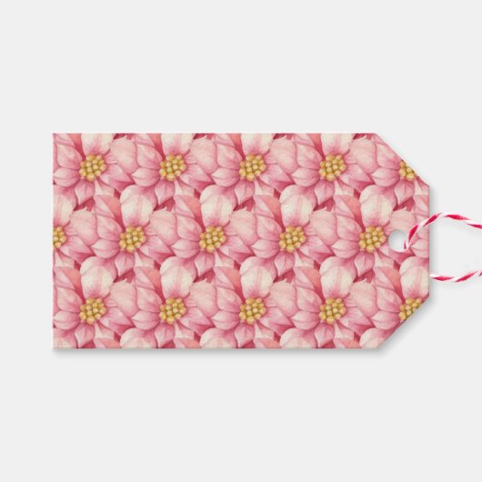 Roze kerst van Poinsettia Cadeaulabel (Voorkant (Horizontaal))