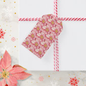 Roze kerst van Poinsettia Cadeaulabel