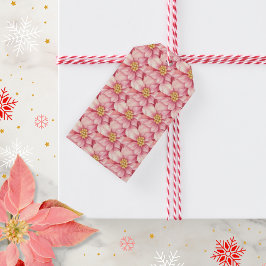 Roze kerst van Poinsettia Cadeaulabel