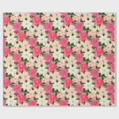 Roze kerst van Poinsettia Cadeaupapier (Vlak)