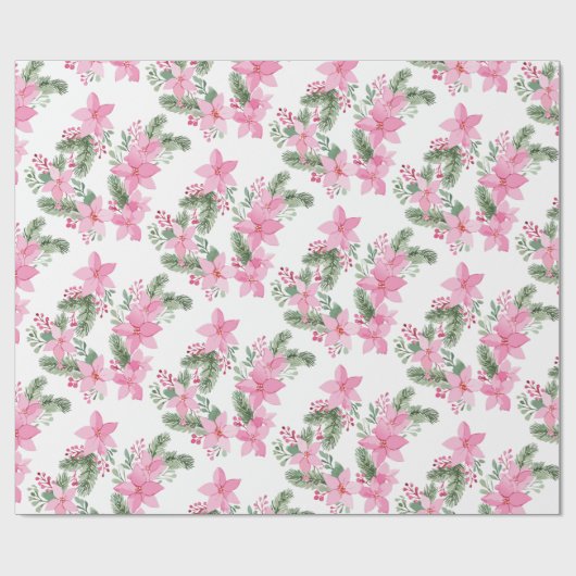Roze kerst van Poinsettia Cadeaupapier (Vlak)