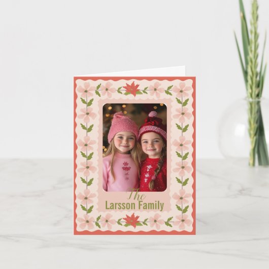 Roze kerst van Poinsettia Feestdagen Kaart (Voorkant)