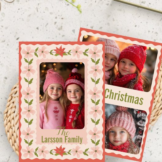 Roze kerst van Poinsettia Feestdagenkaart