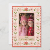 Roze kerst van Poinsettia Feestdagenkaart (Voorkant)