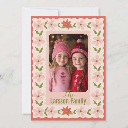 Roze kerst van Poinsettia Feestdagenkaart (Voorkant)