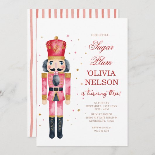 Roze Kerst Verjaardag Suikerpruimfee Kaart (Voorkant / Achterkant)