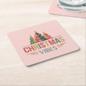 Roze Kerst Vibe Vierkante Onderzetter Set (Schuin)