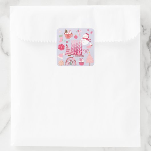 Roze kerst vierkante sticker (Tas)