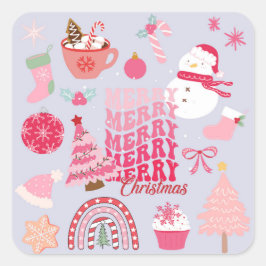 Roze kerst vierkante sticker