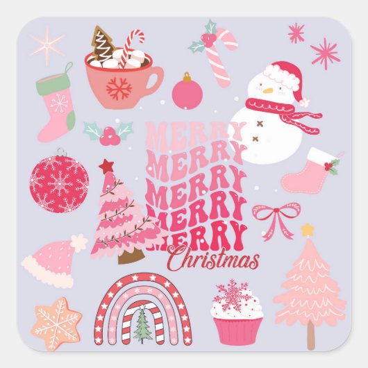 Roze kerst vierkante sticker (Voorkant)