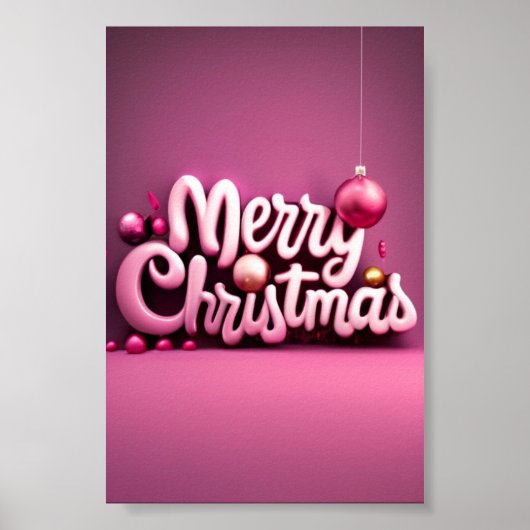 Roze Kerst Vrolijk Kerstfeest vakantie 3D letterty Poster (Voorkant)