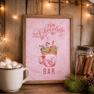 Roze Kerst Warme Chocolade Bar Bord Poster