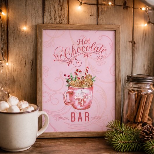 Roze Kerst Warme Chocolade Bar Bord Poster