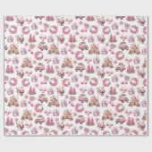 Roze Kerst Waterverf  Cadeaupapier (Vlak)