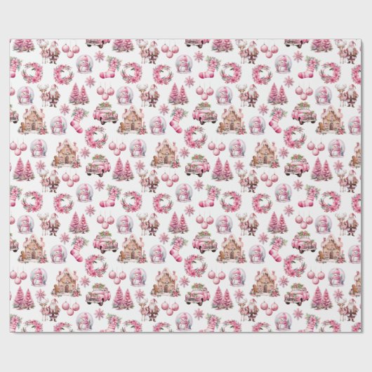 Roze Kerst Waterverf  Cadeaupapier (Vlak)