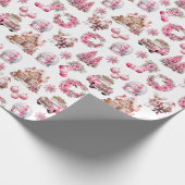 Roze Kerst Waterverf  Cadeaupapier (Hoek)