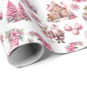 Roze Kerst Waterverf  Cadeaupapier (Rol Hoek)