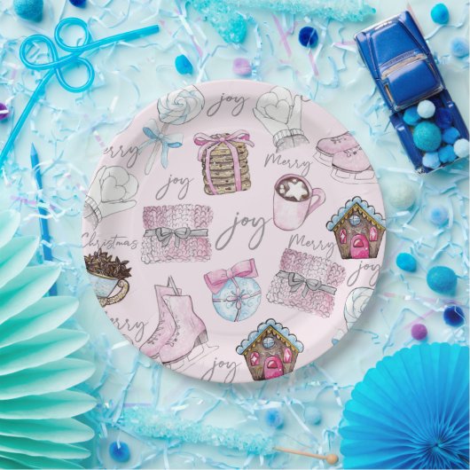 Roze Kerst Waterverf elementen Papieren Bordje (Feest)