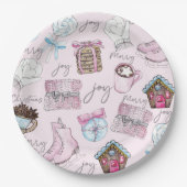 Roze Kerst Waterverf elementen Papieren Bordje (Voorkant)