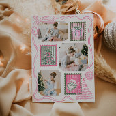  Roze Kerst Waterverf Familiefoto Feestdagenkaart