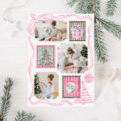  Roze Kerst Waterverf Familiefoto Feestdagenkaart