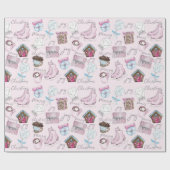 Roze Kerst Waterverf Schattige Cadeaupapier (Vlak)