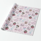 Roze Kerst Waterverf Schattige Cadeaupapier (Uitgerold)