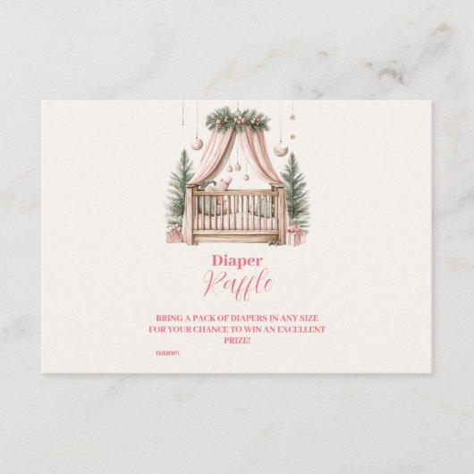 Roze Kerst Wieg Diapper Raffle Informatiekaartje (Voorkant)