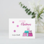 Roze Kerst Winkel Tassen Feestdagenkaart (Staand voorkant)