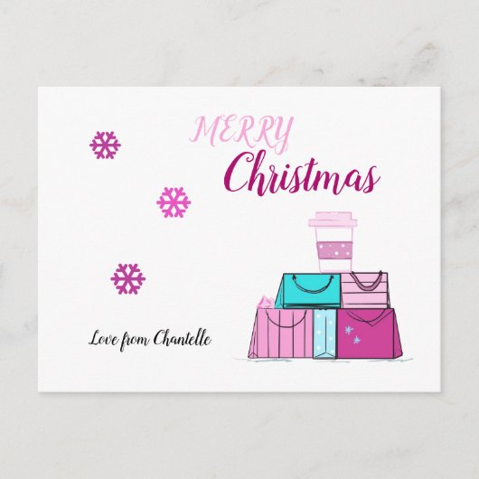Roze Kerst Winkel Tassen Feestdagenkaart (Voorkant)