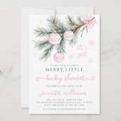 Roze Kerst Winter Ornamenten Baby Meisje Douche Kaart (Voorkant)